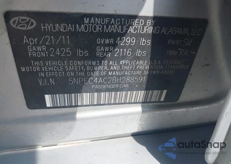 2011 Hyundai Sonata Limited from USA, damaged, VIN 5NPEC4AC2BH288591